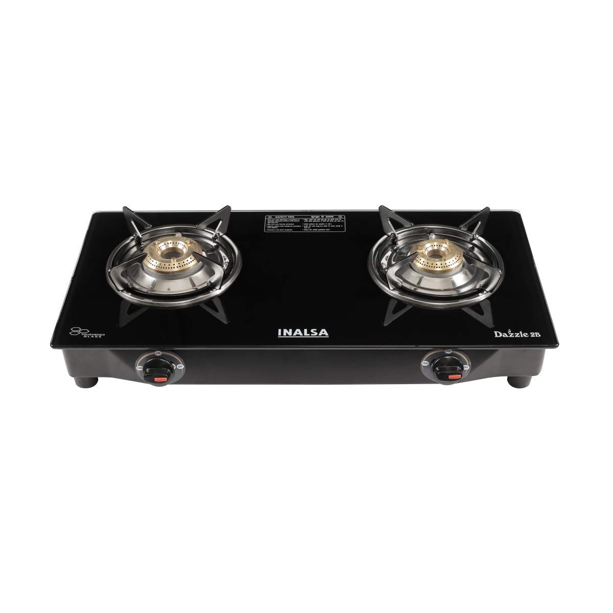 Inalsa Dazzle 2B-Glass Top |2 Burner Gas Stove with Rust Proof Powder Coated Body,(Black)
